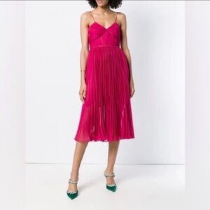 Self-Portrait Fuchsia Chiffon Midi Dress